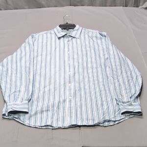 Saks Fifth Avenue Mens Blue White Casual Button Down Shirt Stripe Vertical Sz XL